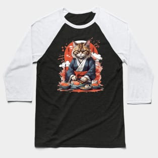 Cool Cat Sushi Art Baseball T-Shirt